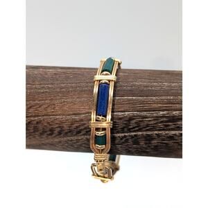 Blue Lapis Green Stone Handmade 14K Gold Filled Wire Bangle Hook Clasp Bracelet